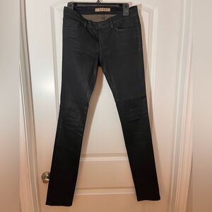 J Brand straight legged black waxed jeans